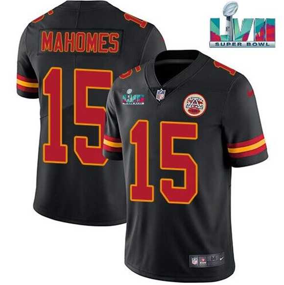 Men%27s Kansas City Chiefs #15 Patrick Mahomes Black Super Bowl LVII Patch Vapor Untouchable Limited Stitched Jersey->kansas city chiefs->NFL Jersey